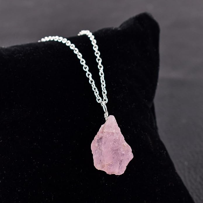 Raw Gemstone Dainty Pendant Necklace for Women, Natural Birthstone Handmade Jewelry, Healing Chakra Crystal, Silver Plated Chain 18" Birthday Gift for Her