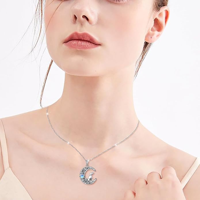 S925 Sterling Silver Cat Panda Bear Moon Pendant Necklace I love You To The Moon and Back Jewelry Gift