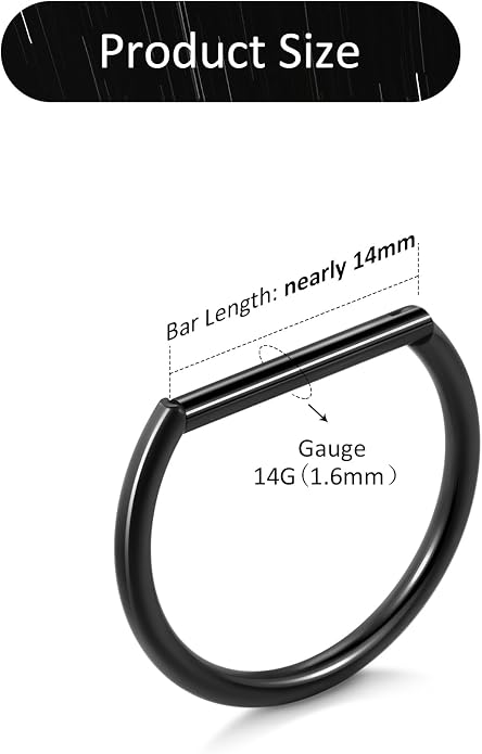 Oveta Titanium D Shaped Nipple Rings 14G for Nipple Piercing Jewelry Higned Segment Clicker Ring Hoops 11mm 12mm 14mm for Women Men, Silver Gold Black, 2PCS
