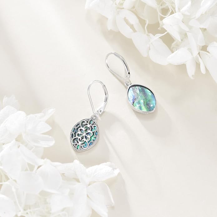 TIGER RIDER Abalone Shell 925 Sterling Silver Dangle Earrings Lightweight Filigree Dangle Drop Earrings for Women