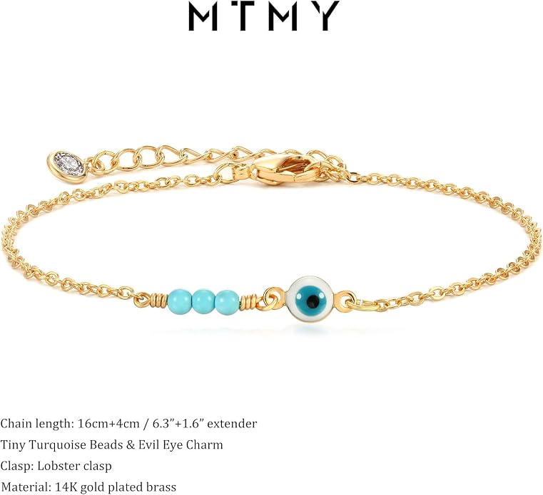 MTMY Evil Eye Bracelet for Women 14K Gold Plated Dainty Bracelets with Crystcal Adjustable Chain Cute Eye Bracelet Gold Jewelry for Her