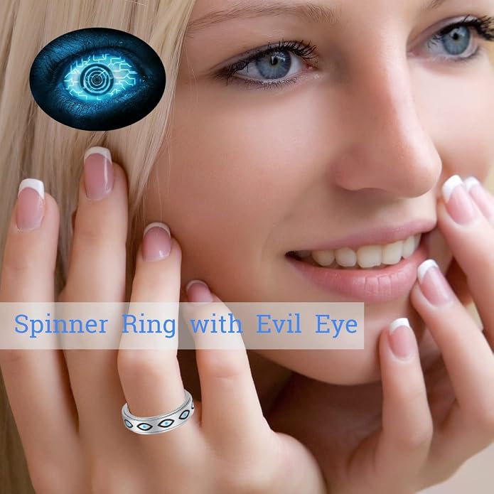 OreilleStar Anxiety Ring for Women Spinner Ring Titanium Stainless Steel Fidget Ring Men 6mm Width With Dog Paw Kitty Cat Face Evil Eye Pattern Spinning Outer Band Size 6 7 8 9 10