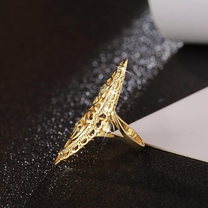 Rings for Women Summer Boho Rings Filigree Flower Ring Chunky Gold Ring Full Finger Rings Wide Band Womens Rings for Cocktail Party Birthday Gifts Statement Rings for Women