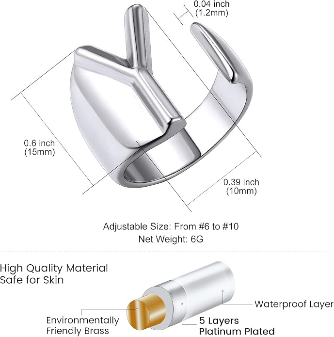 KeyStyle Bold Initial Letter Rings Adjustable, GoldChic Jewelry Women Gold Statement Ring Personalized Engraved Women’s Open Signet Ring for Party (Gold, White Gold, Black)