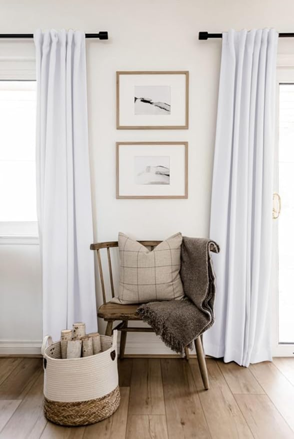 100% Blackout Shield Linen Blackout Curtains for Bedroom 90 Inches Long, Back Tab/Rod Pocket Living Room Drapes, Thermal Insulated Blackout Curtains 2 Panels Set, 50" W x 90" L, Bright White