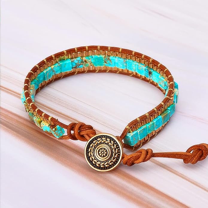 Mens Genuine Leather Bracelet - Handmade Adjustable Leather Cuff Bracelet punk Style leather wrap Wristband for Men