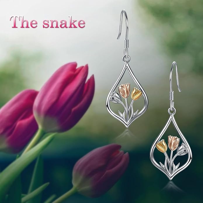WINNICACA Sterling Silver Dangle Drop Earrings for Women Mom Flower Leverback Earrings Jewelry Christmas Anniversary Birthday Gifts