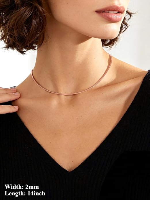 U7 Snake Necklace for Women 14K Gold Plated/Silver/Rose Gold/Black Chain Necklace Hypoallergenic, Stainless Steel Tiny Snake Chain Necklace 1/1.2/1.5/2MM, 14-30" Adjustable Minimalist Gift