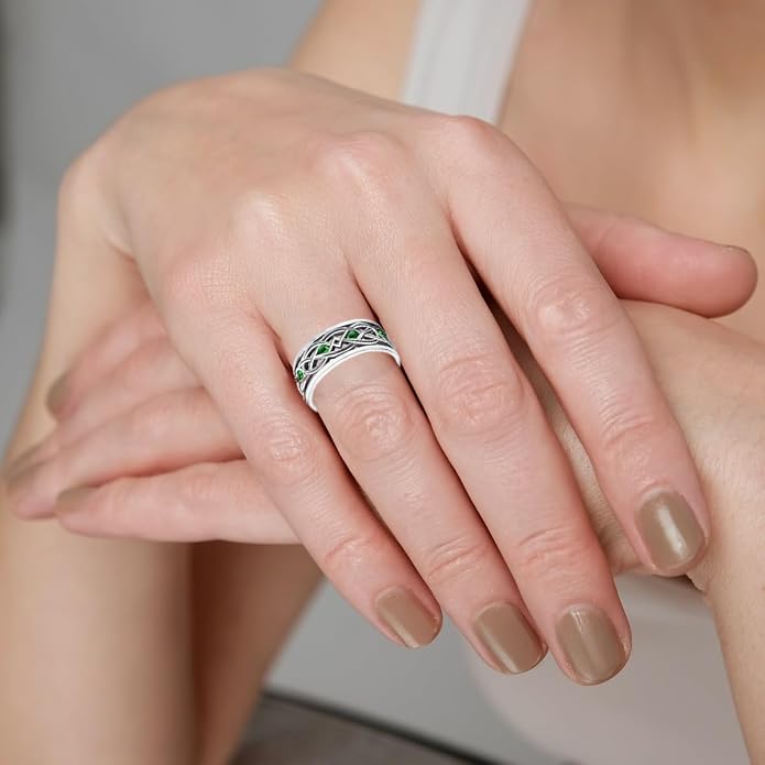 Claddagh Celtic Knot Band Rings for Men Women 925 Sterling Silver Irish Claddagh Promise Ring for Women Men