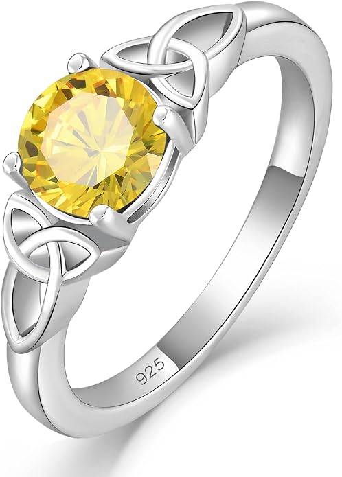 YL Celtic Knot Rings for Women 925 Sterling Silver Round Cut Birthstone Statement Ring