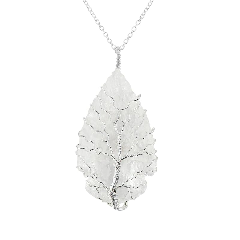 Tree of Life Craft - Raw Quartz Rough Crystals Pendant Necklace, Heart & Star & Arrow Shapes, Wire Wrapping, Gift Giving Women Jewelry with Dainty Silver Plated Chain 18 inch (3pcs)