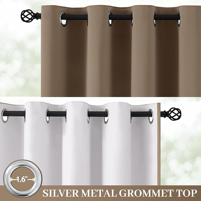 Yakamok Khaki Blackout Curtains 84 Inches Long for Bedroom 50" Wide 2 Panel | Blackout Curtain Panels for Bedroom, 2 Thick Layers Grommet Top Thermal Insulated Drapes with White Back for Living Room