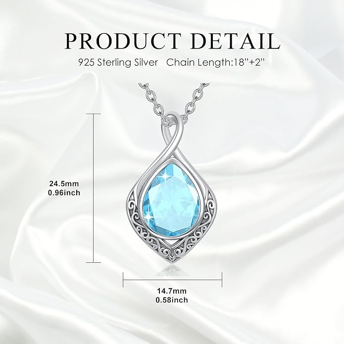 PELOVNY Celtic Knot Necklaces for Women 925 Sterling Silver Gemstone/Birthstone Teardrop Infinity Necklace Irish Celtic Pendant Jewelry Gifts for Mom Daughter Wife