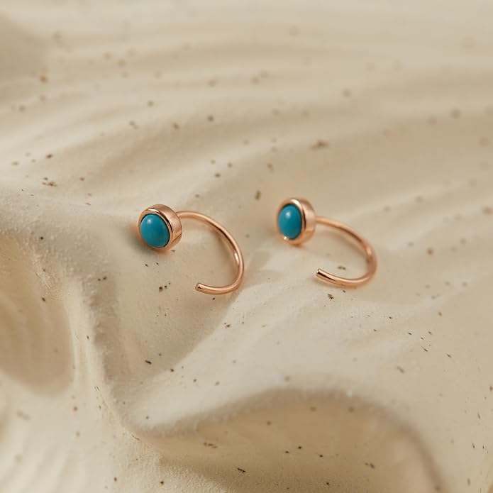 CHIC & ARTSY 925 Sterling Silver Half Hoop Earrings for Women, Dainty Huggie Hoops with Synthetic Opal, Moonstone, CZ & Gemstones, Lightweight Comfort Fit Everyday Elegant Jewelry