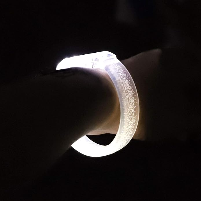 LED Light up Bracelets, White Glow Wristbands Party Favors Toys Supplies for Birthday, Halloween, Carnivals Parties, Clear Case 50 Pack