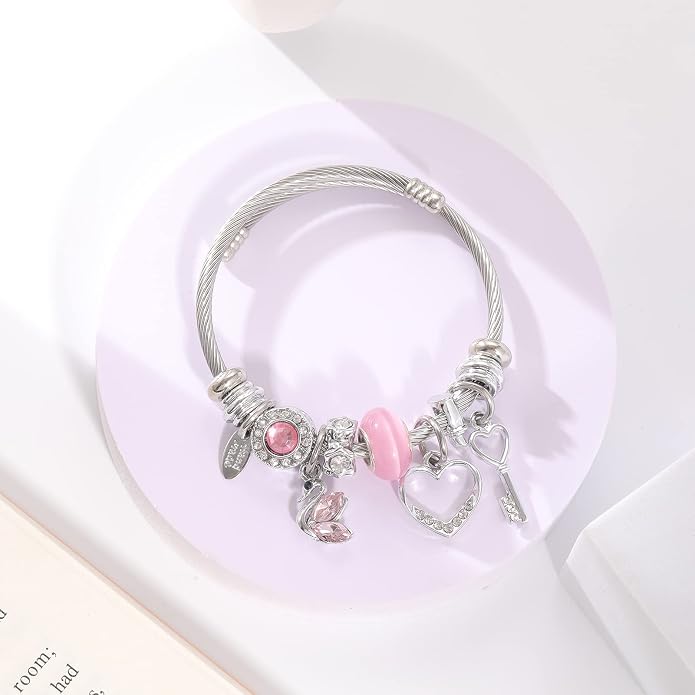 DS Charm Bracelets for girls,exquisite cute cartoon friendship bracelets Silver Stainless Steel Bangle with birthday Gift box, Adjustable girls jewelry Suitable for holiday gifts