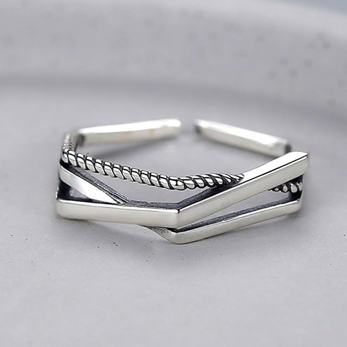 925 Sterling Silver Ring Minimalist Adjustable Rings Band Handmade Rings for Women Girls