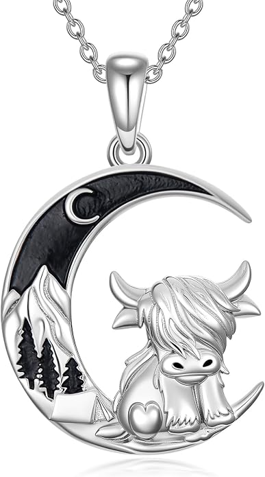 Highland Cow Gifts for Women 925 Sterling Silver Highland Cow Birthstone Necklace Fluffy Cow Jewelry Gifts Birthday Christmas