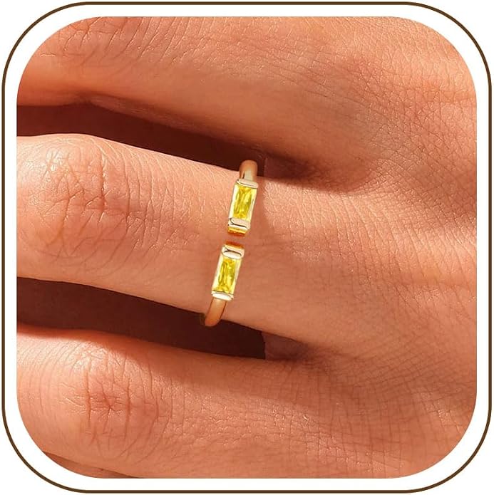WFYOU Gold Birthstone Rings for Women - Non Tarnish Dainty 14K Gold Plated Stackable CZ Rings for Her & Couples - Personalized Jewelry Gift for Birthday