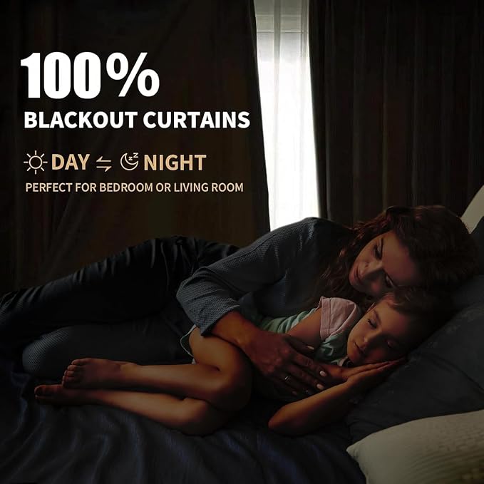 INOVADAY 100% Blackout Curtains for Bedroom, Black Out Curtains 84 Inch Long, Clip Rings Linen Blackout Drapes, Thermal Insulated Room Darkening for Living Room, 2 Panels - Bluesapphir,W50xL84