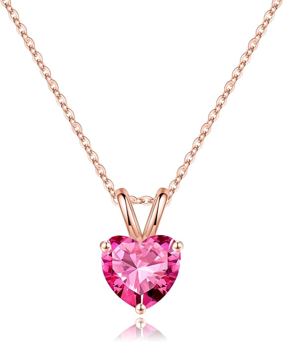 SMILEST Dainty Heart Birthstone Necklace for Women, 925 Sterling Silver Necklace Sparkling Heart Pendant, Anniversary Birthday Gifts for Women Mom Wife Daughter Girlfriend Grandma