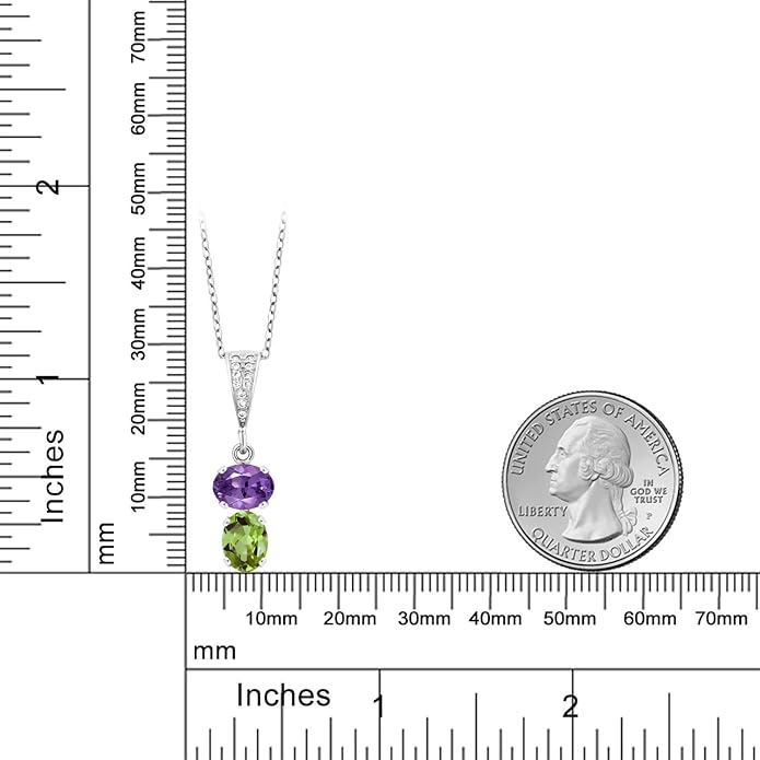 Gem Stone King 2-Stone Gemstone Birthstone Pendant Necklace for Women in 925 Sterling Silver | Oval 8x6MM | 18 Inch Silver Chain | Fine Jewelry for Her Mom Wife