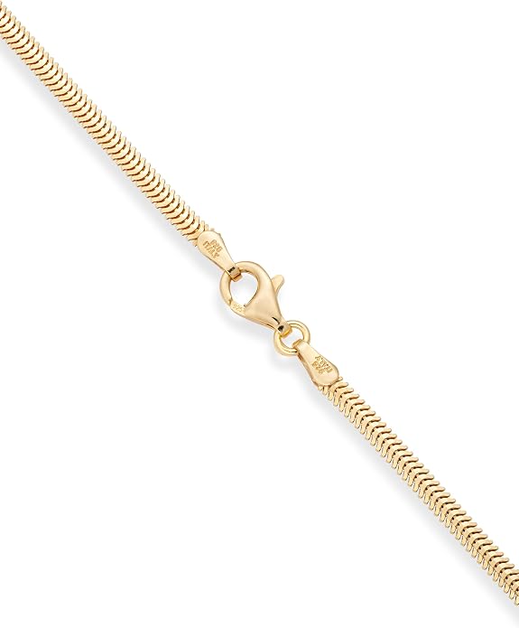 Miabella Italian Solid 925 Sterling Silver, 18K Yellow Gold Plated 2mm Domed Herringbone Snake Chain Link Bracelet for Women Men, Made in Italy