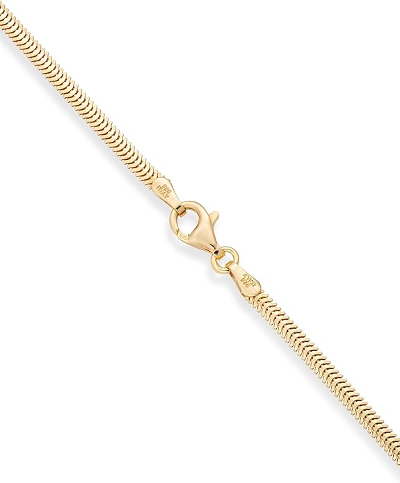 Miabella Italian Solid 925 Sterling Silver, 18K Yellow Gold Plated 2mm Domed Herringbone Snake Chain Link Bracelet for Women Men, Made in Italy