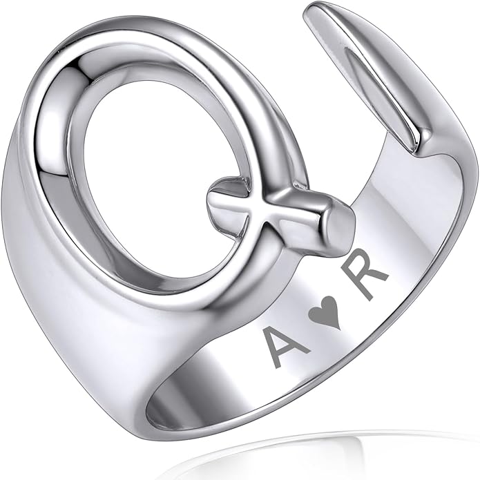 KeyStyle Bold Initial Letter Rings Adjustable, GoldChic Jewelry Women Gold Statement Ring Personalized Engraved Women’s Open Signet Ring for Party (Gold, White Gold, Black)