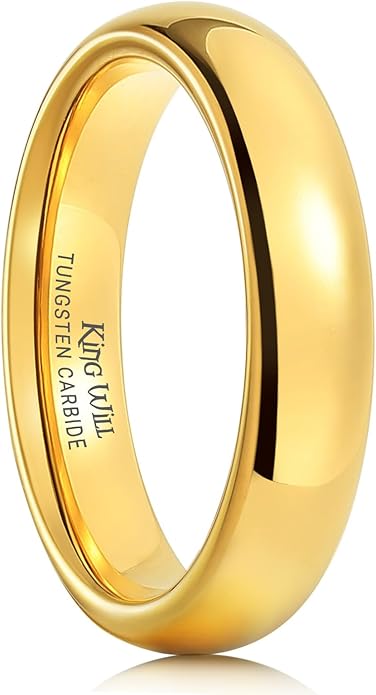 King Will Men's Women's Tungsten Carbide Ring 24k Gold Plated Rose Gold Plated Domed Polished Finish Wedding Band