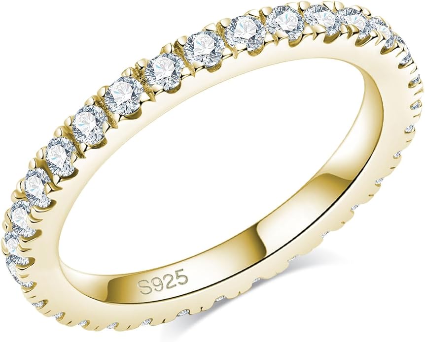 Bo.Dream 1.5mm/2.2mm/3mm Round Cubic Zirconia CZ Full/Half Eternity Rings Wedding Band Sterling Silver