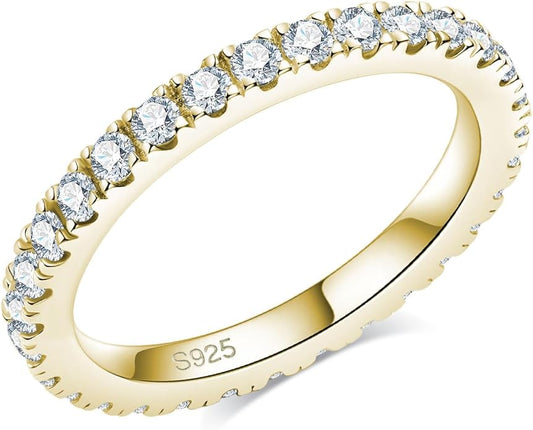 Bo.Dream 1.5mm/2.2mm/3mm Round Cubic Zirconia CZ Full/Half Eternity Rings Wedding Band Sterling Silver