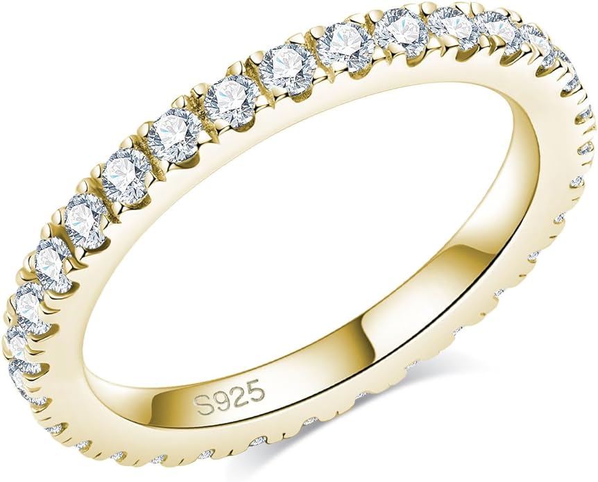 Bo.Dream 1.5mm/2.2mm/3mm Round Cubic Zirconia CZ Full/Half Eternity Rings Wedding Band Sterling Silver