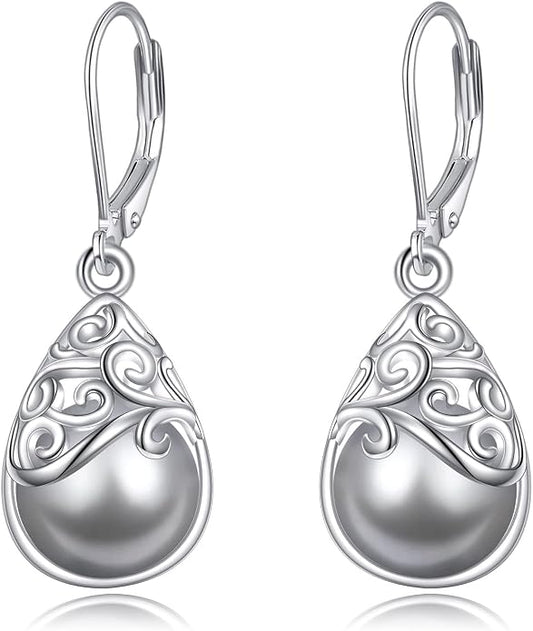 925 Sterling Silver Leverback Earrings Vintage Filigree Dangle Drop Earrings Jewelry Birthday Gifts for Women