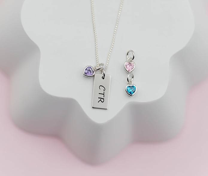 Cherished Moments Girl's .925 Sterling Silver CTR Bar Necklace with Simulated Birthstone Heart Charm