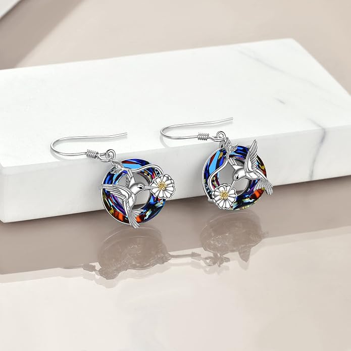 POPLYKE Dragonfly Butterfly Hummingbird Sunflower Earrings 925 Sterling Silver Abalone Shell Moonstone Leverback Earrings Jewelry