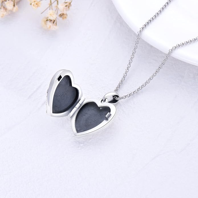 SOULMEET Personalized Silver Locket Necklace That Holds Pictures Photo Keep Someone Near to You, Memorial Custom Lockets Necklaces Letters Engraving for His Her