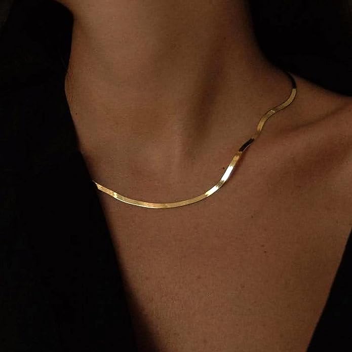 CHESKY Gold Necklace for Women-14K Plated/S925 sterling silver Snake Chain Necklace Dainty Simple Chunky Herringbone Necklace Gold Choker Necklaces Jewelry for Women Mothers Day Gifts for Mom