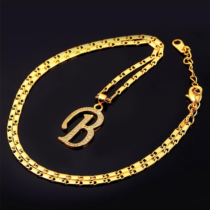 U7 Initial Necklace for Women, Gold/Platinum Plated CZ Crystal Letter A-Z Pendant Necklace, Shiny 20 Inch Name Chain Dainty Personalized Jewelry for Men Mom Wife Friend
