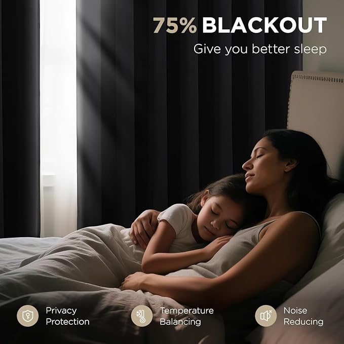 Joydeco Blackout Curtains for Bedroom, Black Out Curtains 108 Inch Long, Room Darkening Noise Reducing Wrinkle-Free Drapes, 108'' Long Drapes for Living Room 2 Panels (W52 x L108 Inch)