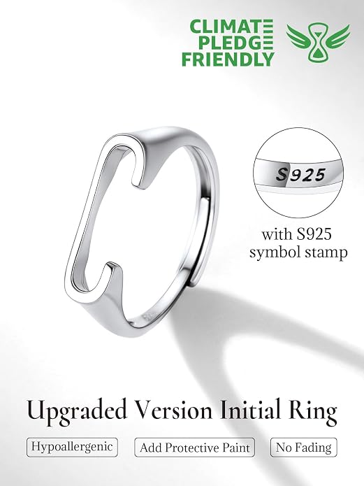 SILVERCUTE 925 Sterling Silver Initial Rings for Women,Adjustable Capital Letter Ring Hypoallergenic,Minimalist 925 Silver Rings for Mother Daughter