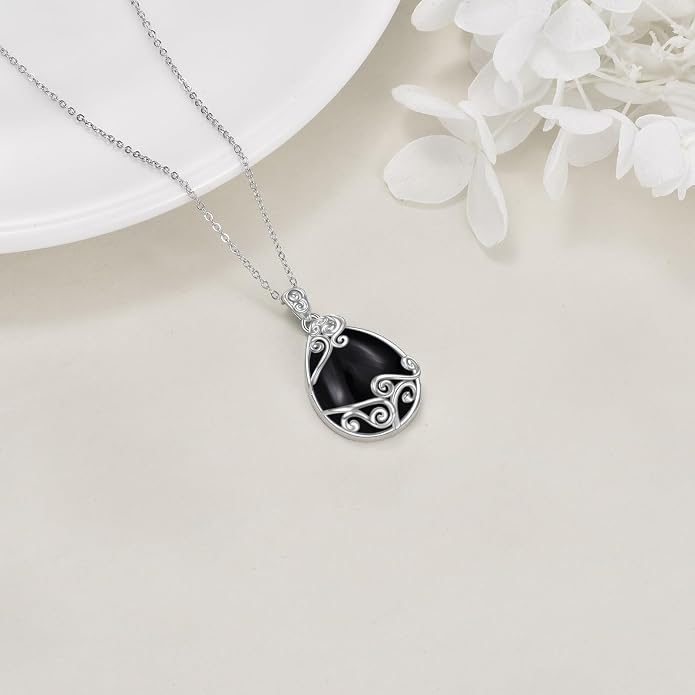 YAFEINI 925 Sterling Silver Moonstone Necklace Filigree Teardrop Pendant Necklace Jewelry for Women Girls