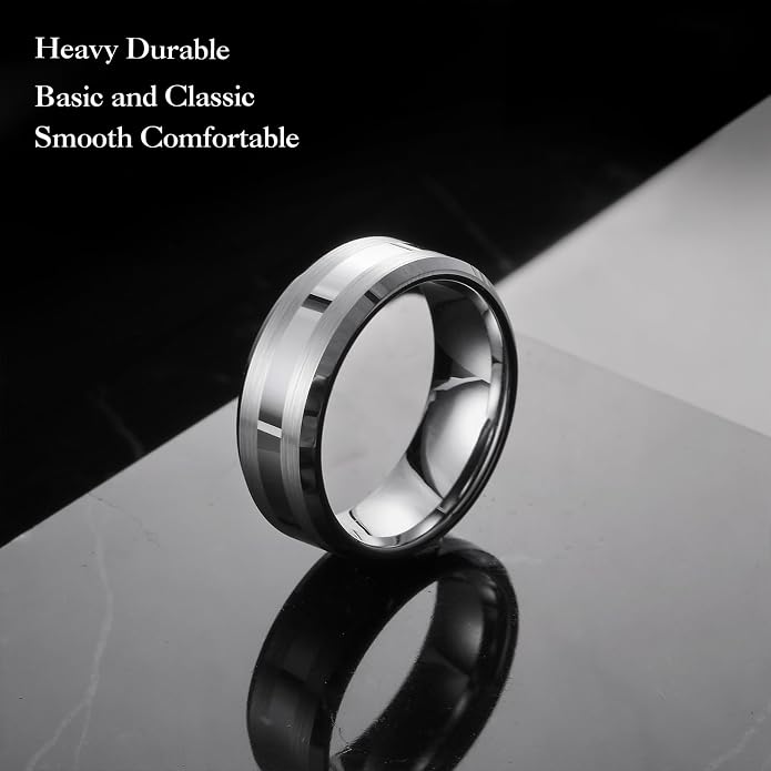 King Will Classic Tungsten Carbide Ring Brushed Two Grooved Center Hammered Design Mens Wedding Band for Men