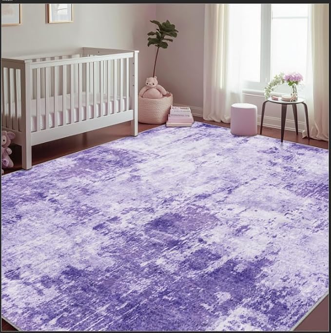 RELEANY Washable Area Rugs 7'x9' Non-Slip Modern Abstract Soft for Living Room Entryway Bedroom Kitchen, Print Pattern, Purple Gray Pink White