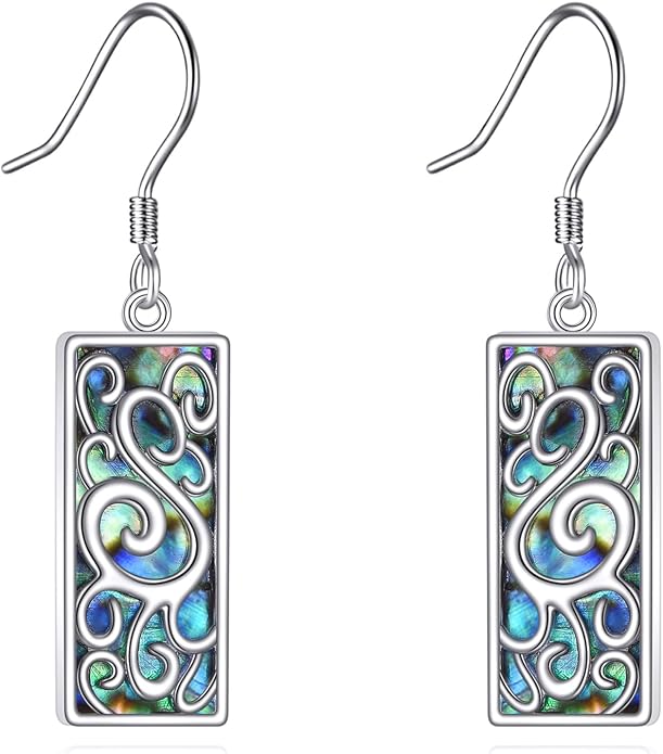 VONALA Abalone Shell Filigree Earrings 925 Sterling Silver Half Butterfly/Dragonfly Teardrop/Long/Vintage Abalone Shell Drop Dangling Earrings Bohemian Jewelry Gifts for Women