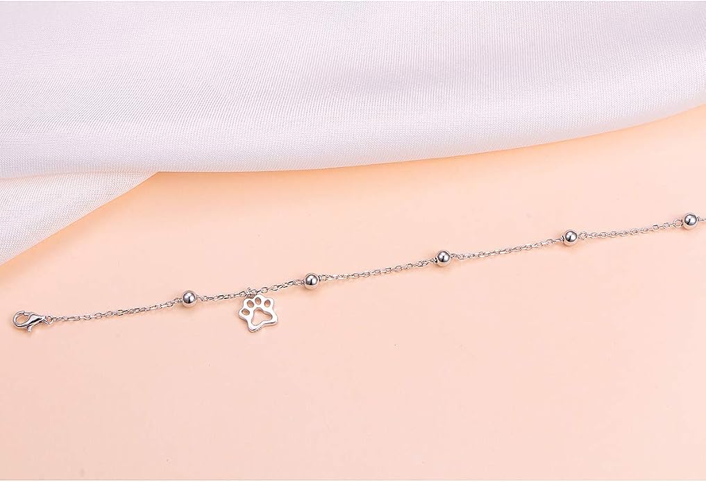 FLYOW S925 Sterling Silver Anklet for Women Summer Boho Beach Charm Adjustable Foot Ankle Bracelet Jewelry Birthday Gift