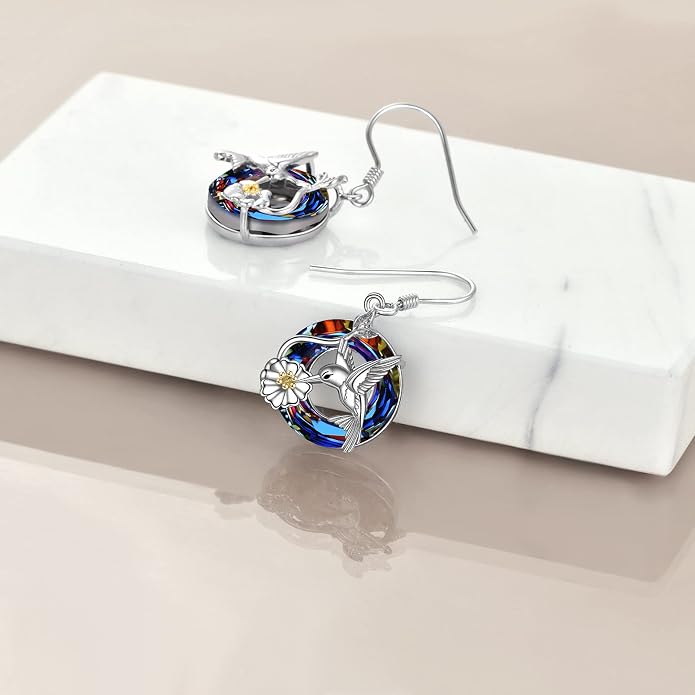 POPLYKE Dragonfly Butterfly Hummingbird Sunflower Earrings 925 Sterling Silver Abalone Shell Moonstone Leverback Earrings Jewelry