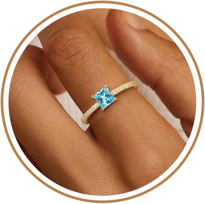 Birthstone Gold Rings for Women Non Tarnish 14K Gold Plated Stackable Cubic Zirconia Thumb Rings Dainty Cute Emerald Eternity Band Pinky Ring Engagement Wedding Promise Rings Jewelry Gifts