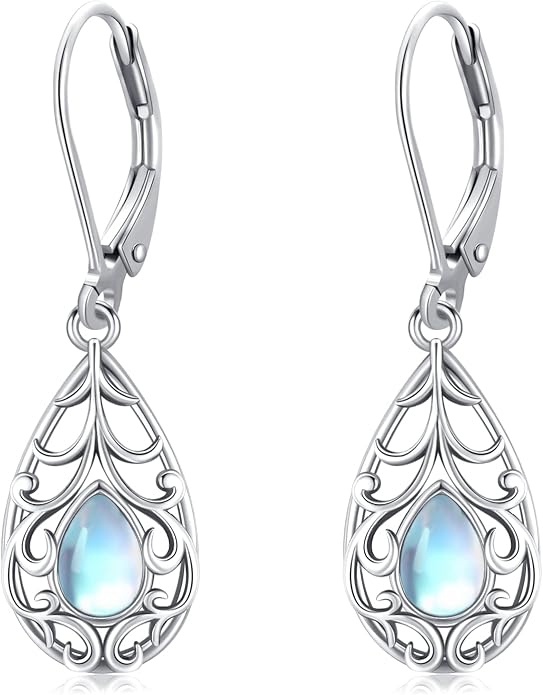 Dangle Earrings Sterling Silver Moonstone/Turquoise/CZ/Crystal Earrings for Women Tree of Life Animal Filigree Leverback Earrings Jewelry Gifts