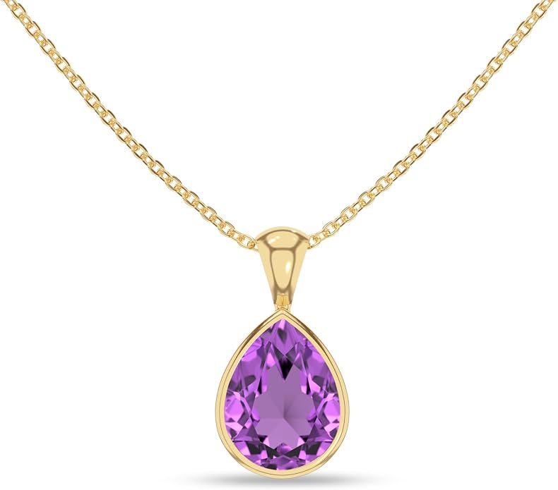 Natural Amethyst Pendant Necklaces for Women in Sterling Silver/18K Yellow Gold/Rose Gold Vermeil, February Birthstone Jewelry Gifts for Her Birthday, Anniversary (Oval, Pear, Round)